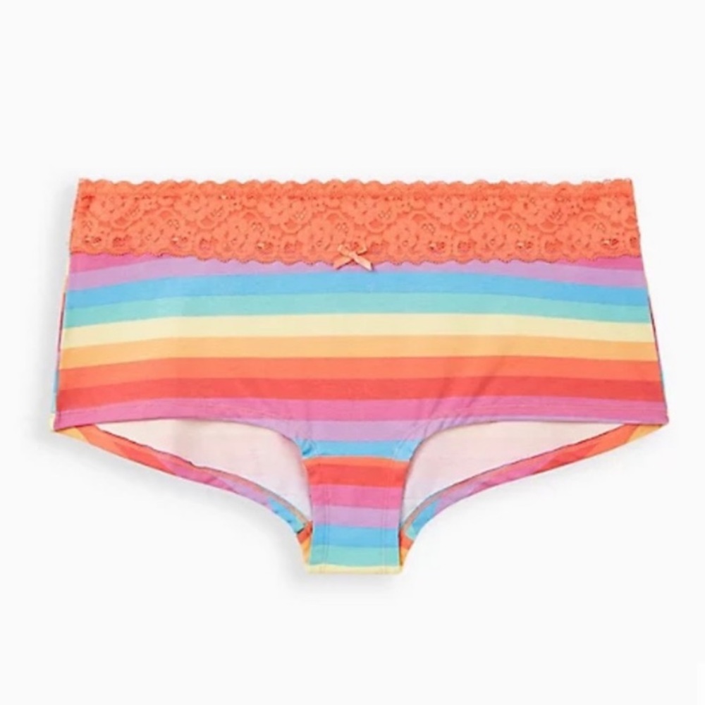 Torrid Size 1 Celebrate Love Rainbow Stripe Wide Lace Cotton Boyshort Panty NW